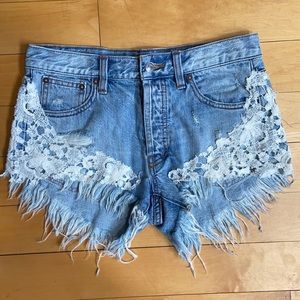 Lace Detail Denim Shorts